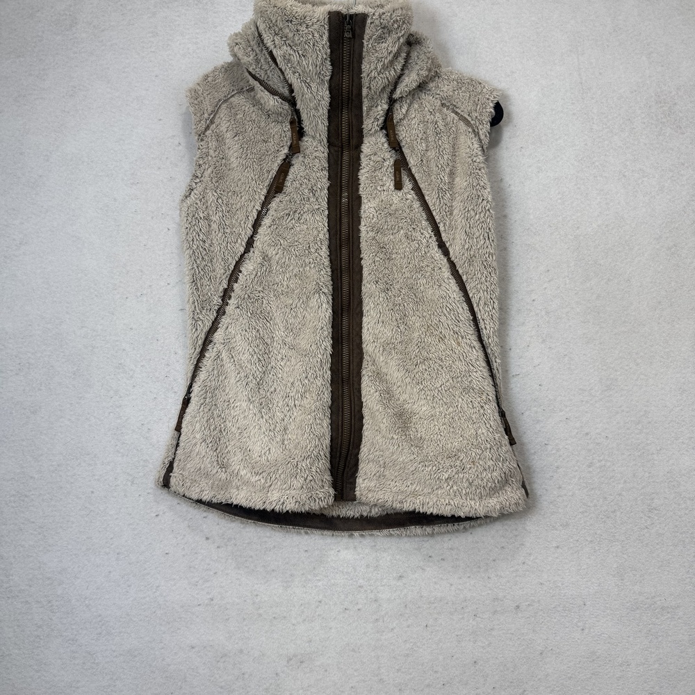 Kuhl Vest Womens Large Beige Sherpa Fleece Hooded Full Zip Pockets Outdoor